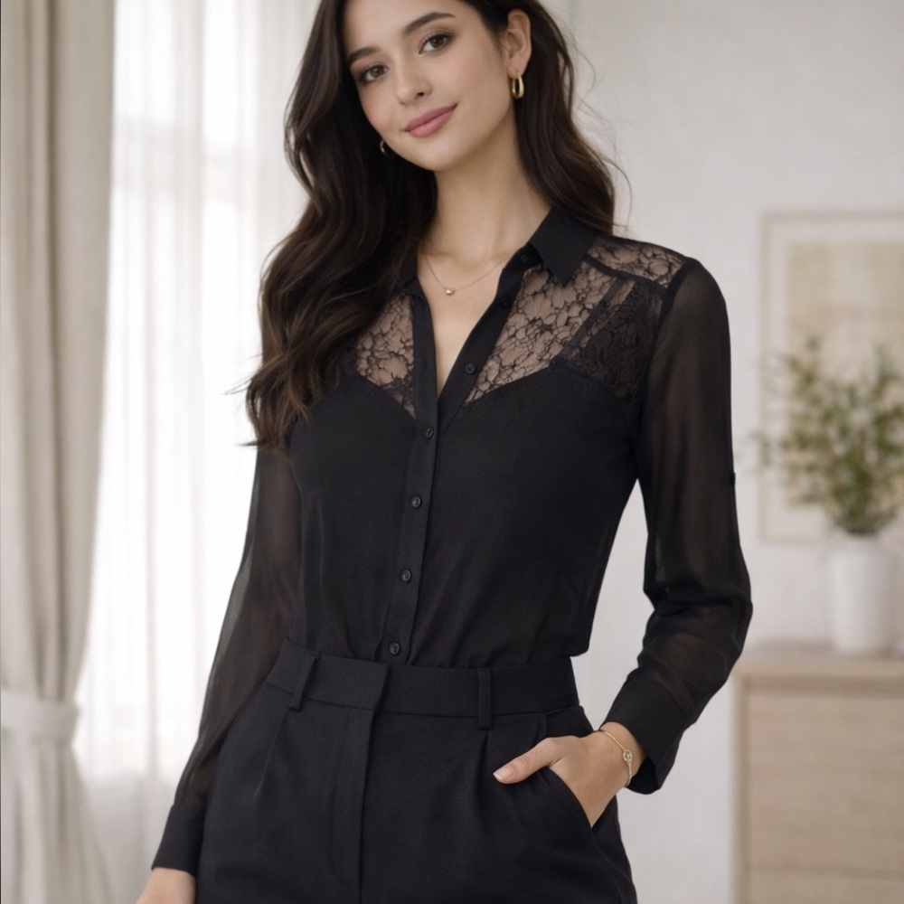 Forever new unused Sheer Lace button down Blouse you cannot miss